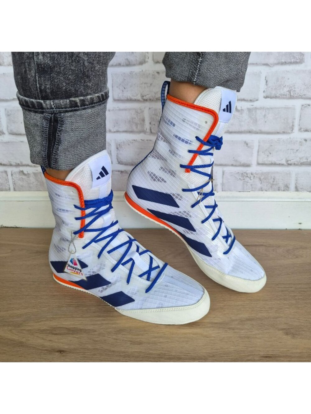 ⭐Adidas Box Hog 4 High Top Size 8 Boxing Women's shoes Sneaker White Blue JP9847
